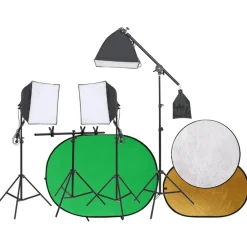 Appareils Photo-vidaXL Kit de studio photo avec éclairage écran de fond et réflecteur Vert