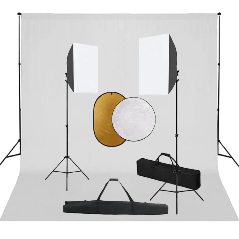 Appareils Photo-vidaXL Kit de studio photo boîtes à lumière toile de fond réflecteur Blanc