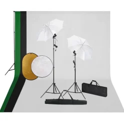 Appareils Photo-vidaXL Kit de studio photo avec lampes toile de fond et réflecteur