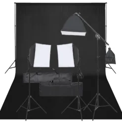 Appareils Photo-vidaXL Kit de studio photo avec éclairage et toile de fond