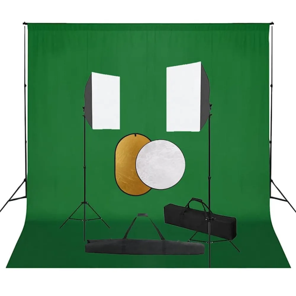 Appareils Photo-vidaXL Kit de studio photo boîtes à lumière toile de fond réflecteur Vert