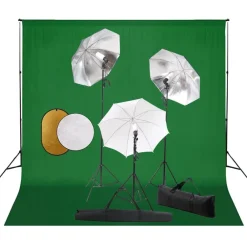Appareils Photo-vidaXL Kit de studio photo avec lampes toile de fond et réflecteur Vert