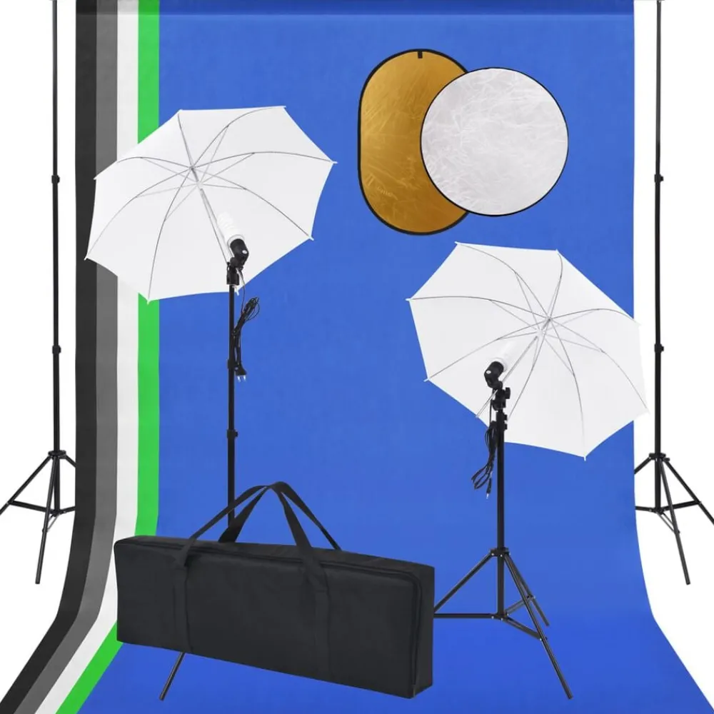 Appareils Photo-vidaXL Kit de studio photo avec lampes toile de fond et réflecteur