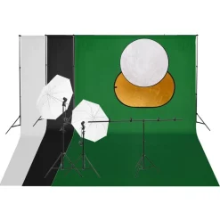 vidaXL Kit de studio photo avec éclairage toile de fond et réflecteur