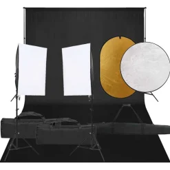 vidaXL Kit de studio photo avec éclairage toile de fond et réflecteur