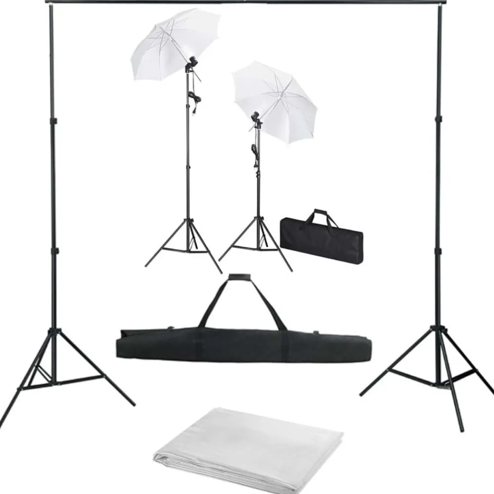 vidaXL Kit de studio photo avec toile de fond lampes et parapluies