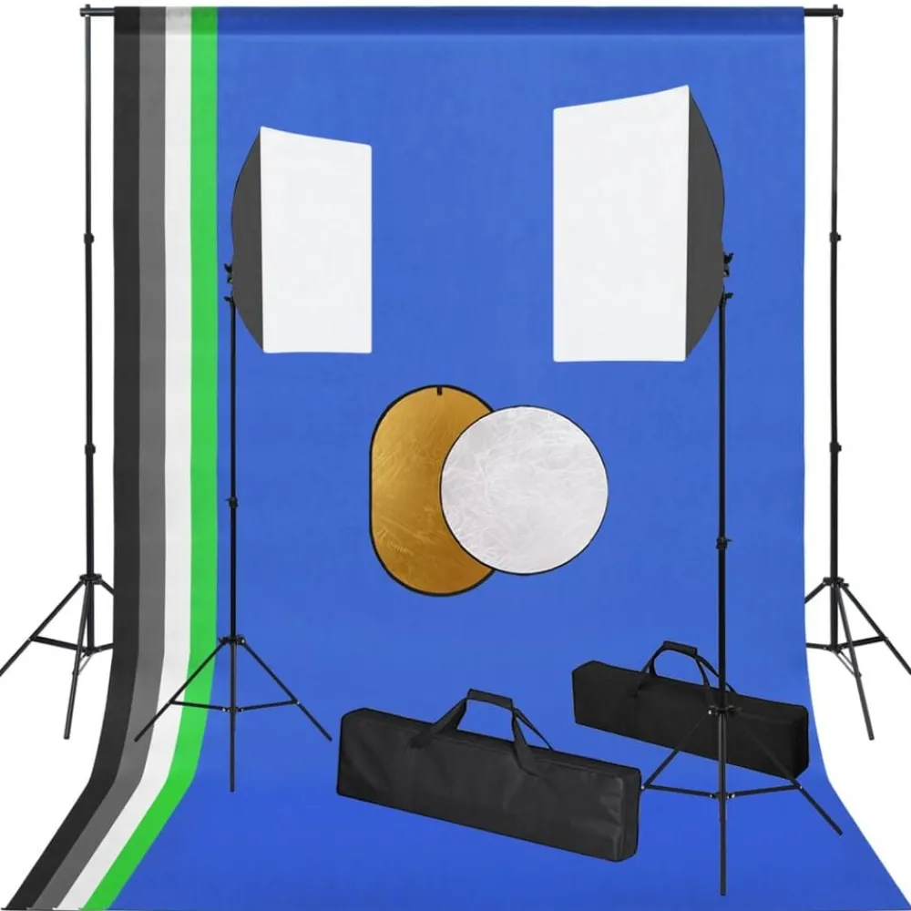 vidaXL Kit de studio photo avec lampes toile de fond et réflecteur