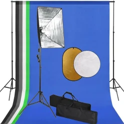 Appareils Photo-vidaXL Kit de studio photo avec lampes toile de fond et réflecteur