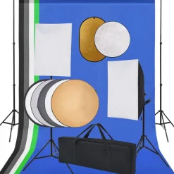 vidaXL Kit de studio photo boîte à lumière toile de fond et réflecteur