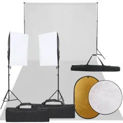 vidaXL Kit de studio photo avec éclairage toile de fond et réflecteur