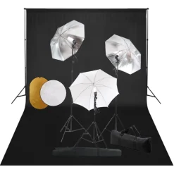 Appareils Photo-vidaXL Kit de studio photo avec lampes toile de fond et réflecteur Noir