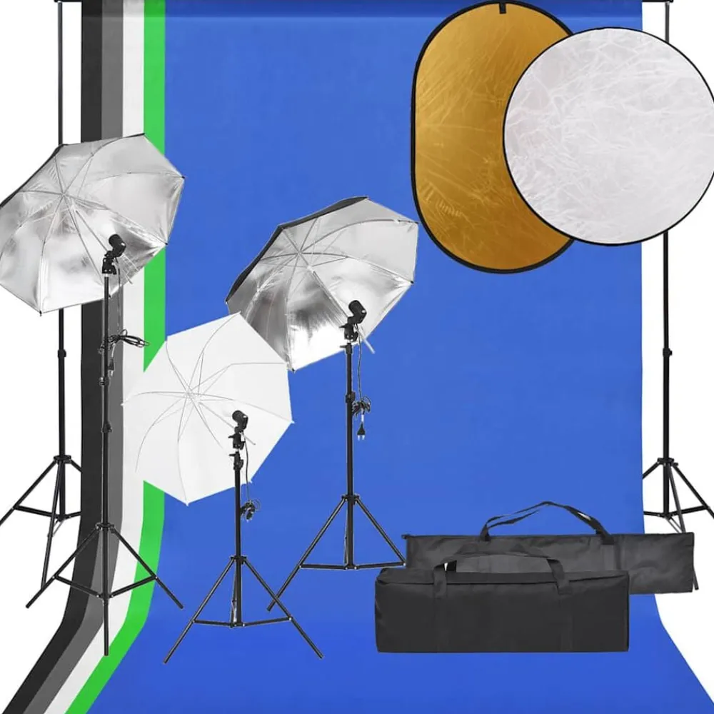Appareils Photo-vidaXL Kit de studio photo avec éclairage toile de fond et réflecteur