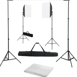 Appareils Photo-vidaXL Kit de studio photo avec boîtes à lumière et toile de fond Blanc