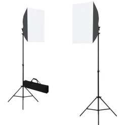 Appareils Photo-vidaXL Kit de studio photo avec boîtes à lumière et toile de fond Blanc