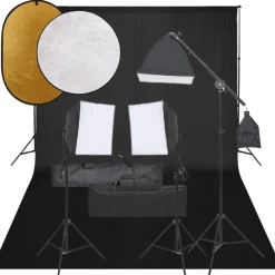 Appareils Photo-vidaXL Kit de studio photo avec éclairage toile de fond et réflecteur