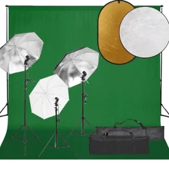 vidaXL Kit de studio photo avec éclairage toile de fond et réflecteur