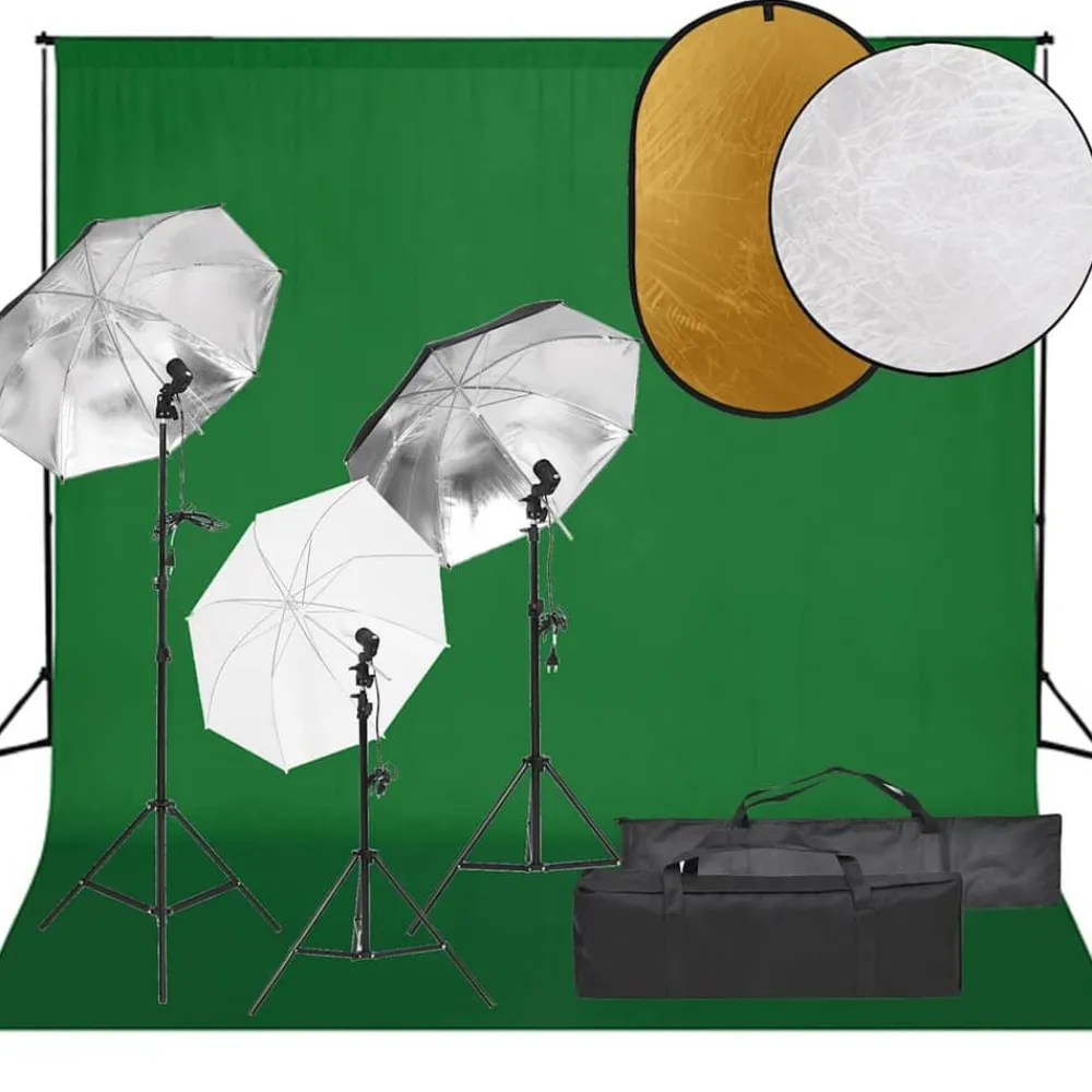 vidaXL Kit de studio photo avec éclairage toile de fond et réflecteur