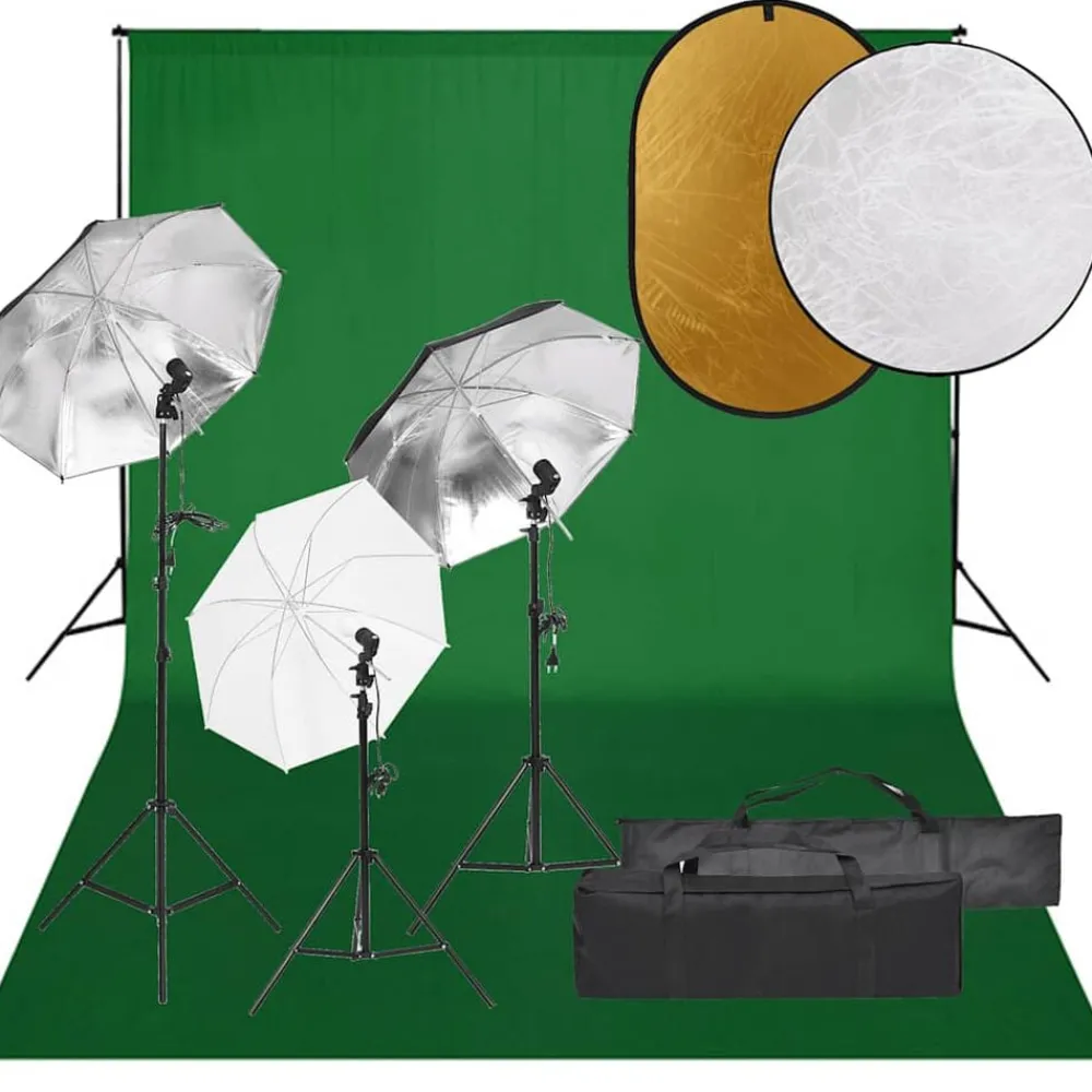 vidaXL Kit de studio photo avec éclairage toile de fond et réflecteur