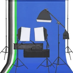 Appareils Photo-vidaXL Kit de studio photo avec éclairage et toile de fond
