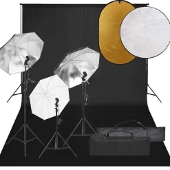 vidaXL Kit de studio photo avec éclairage toile de fond et réflecteur