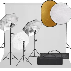 vidaXL Kit de studio photo avec éclairage toile de fond et réflecteur
