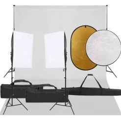 vidaXL Kit de studio photo avec éclairage toile de fond et réflecteur