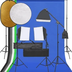 vidaXL Kit de studio photo avec éclairage toile de fond et réflecteur