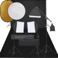 vidaXL Kit de studio photo avec éclairage toile de fond et réflecteur