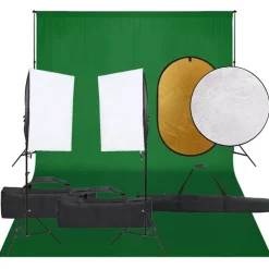 vidaXL Kit de studio photo avec éclairage toile de fond et réflecteur
