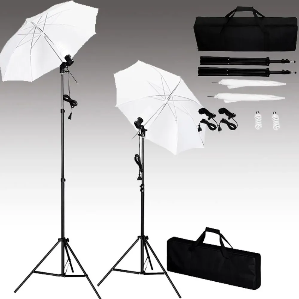 Appareils Photo-vidaXL Kit de studio photo avec toile de fond lampes et parapluies Noir