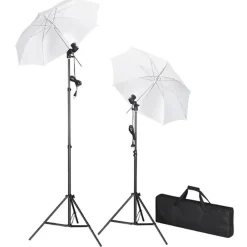 Appareils Photo-vidaXL Kit de studio photo avec toile de fond lampes et parapluies Noir