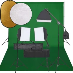 vidaXL Kit de studio photo avec éclairage toile de fond et réflecteur