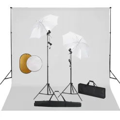Appareils Photo-vidaXL Kit de studio photo avec lampes toile de fond et réflecteur Blanc
