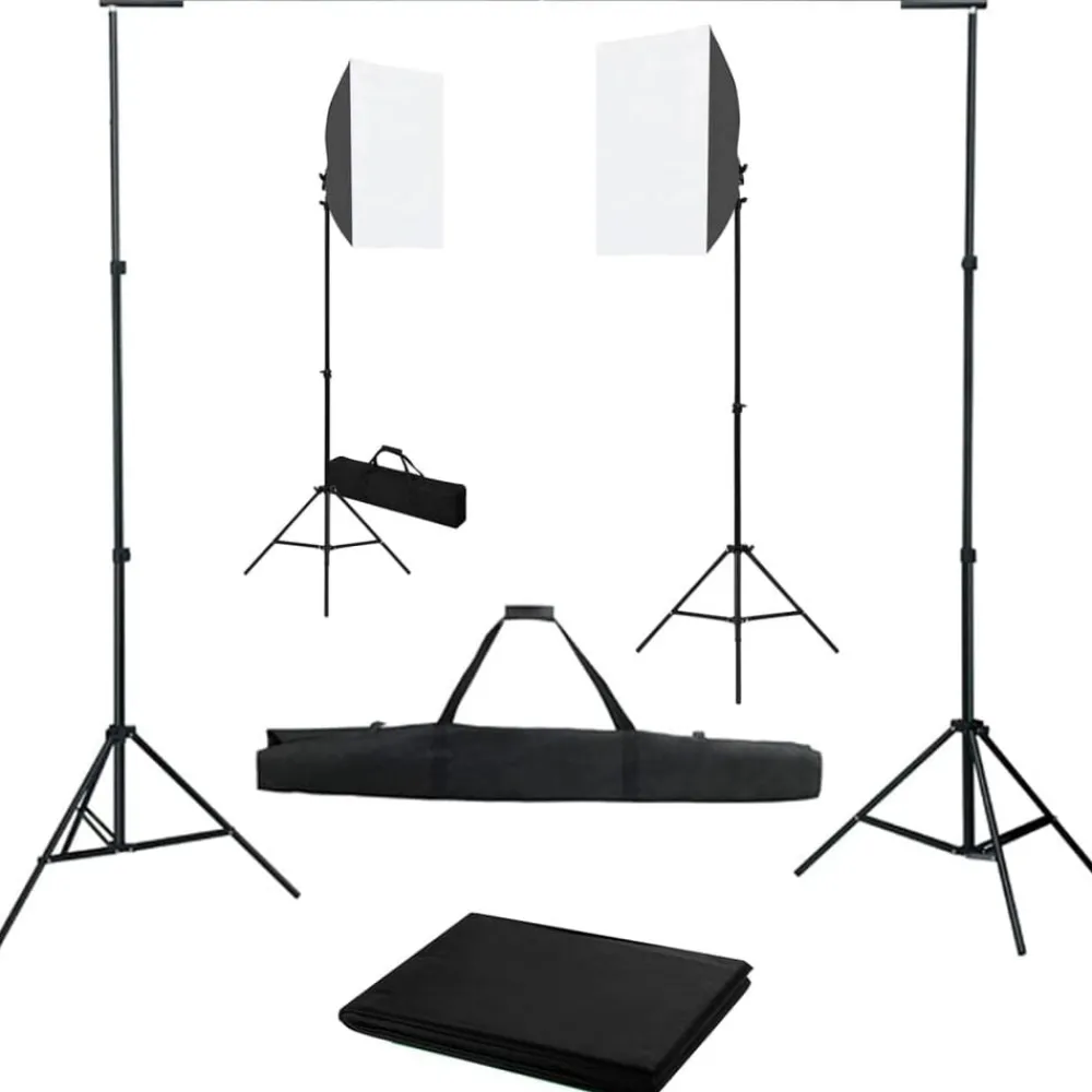 Appareils Photo-vidaXL Kit de studio photo avec boîtes à lumière et toile de fond Noir