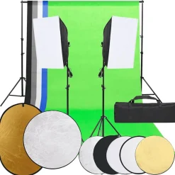vidaXL Kit de studio photo avec éclairage toile de fond et réflecteur