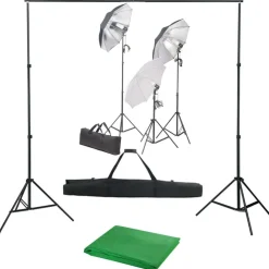 Appareils Photo-vidaXL Kit de studio photo avec ensemble d'éclairage et toile de fond Vert