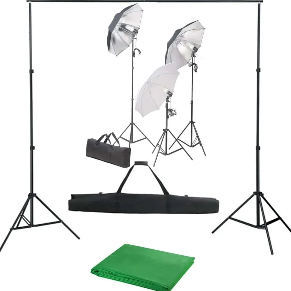 Appareils Photo-vidaXL Kit de studio photo avec ensemble d'éclairage et toile de fond Vert