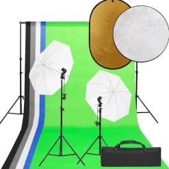 vidaXL Kit de studio photo avec éclairage toile de fond et réflecteur