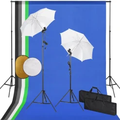 Appareils Photo-vidaXL Kit de studio photo avec lampes toile de fond et réflecteur