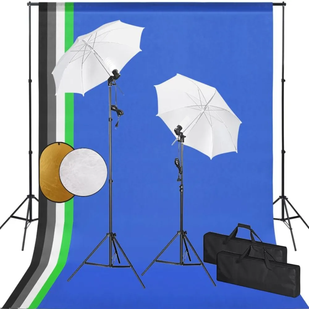 Appareils Photo-vidaXL Kit de studio photo avec lampes toile de fond et réflecteur