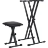 vidaXL Kit de support de clavier à empattement double et tabouret Noir