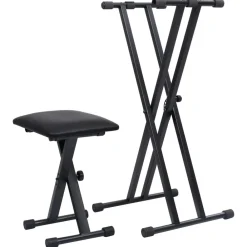 vidaXL Kit de support de clavier à empattement double et tabouret Noir