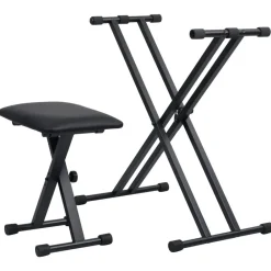 vidaXL Kit de support de clavier à empattement double et tabouret Noir
