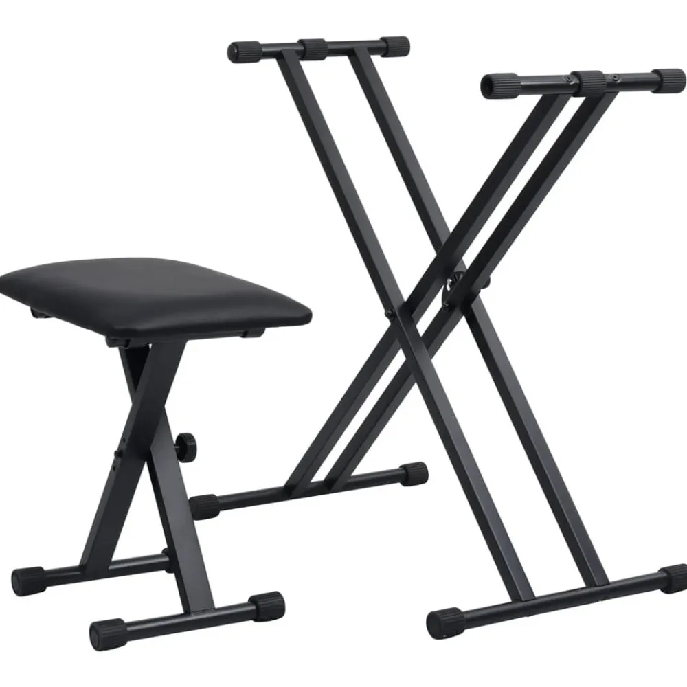 vidaXL Kit de support de clavier à empattement double et tabouret Noir