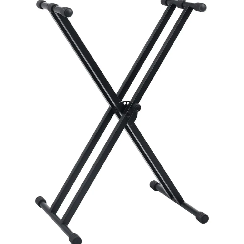vidaXL Kit de support de clavier à empattement double et tabouret Noir