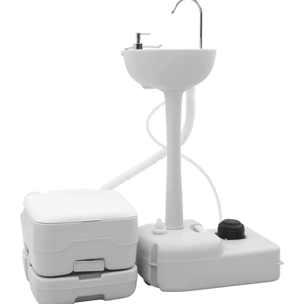 vidaXL Kit de Toilettes de Camping 2 pcs et blanc