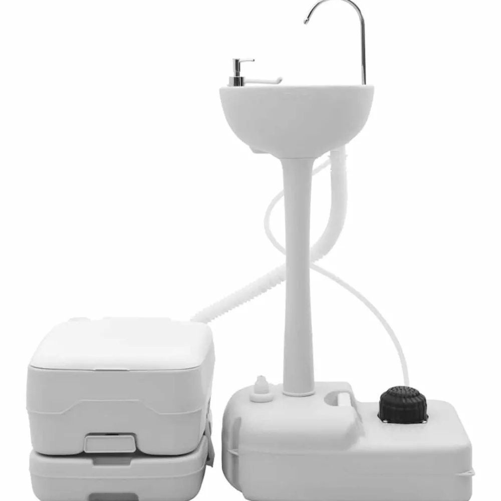 vidaXL Kit de Toilettes de Camping 2 pcs et blanc