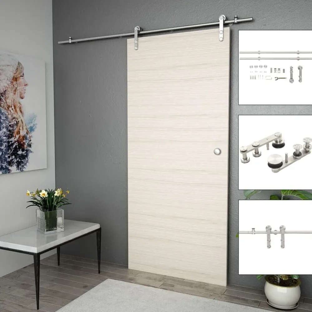 Matériaux De Construction-vidaXL Kit fixation porte coulissante 183 cm Acier inoxydable Argenté