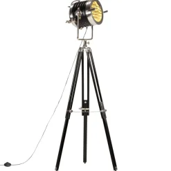 vidaXL Lampadaire à trépied Noir Bois de manguier massif 171 cm