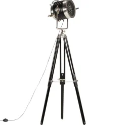 vidaXL Lampadaire à trépied Noir Bois de manguier massif 171 cm